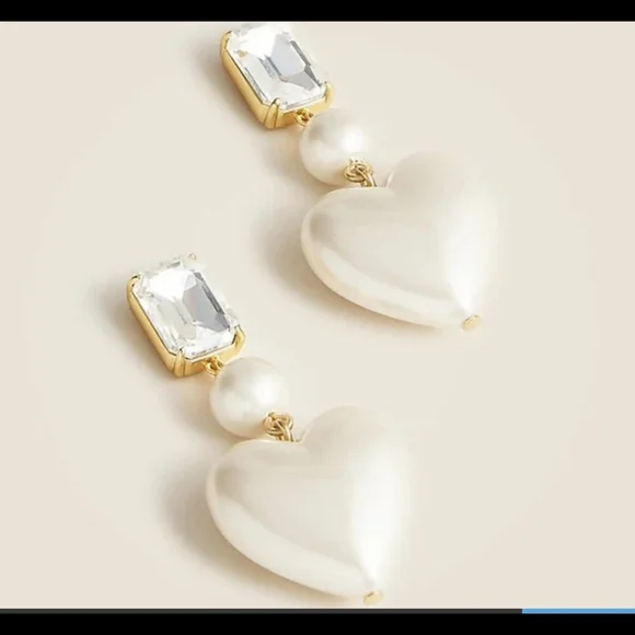 J. Crew Pearl and Crystal Heart Earrings  NEW! - Picture 3 of 4
